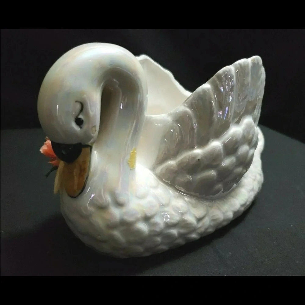 Vintage Mid Century Ceramic Swan Planter Vase Retro 4.5” Tall